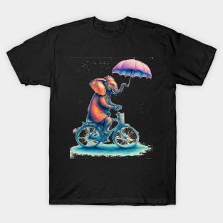An elephant on a bicycle, holding an umbrella. T-Shirt